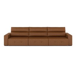 Sofá Retrátil 4 Lugares 284cm 3 Módulos Nero com USB Couro Manchado Claro G52 - Gran Belo - 6