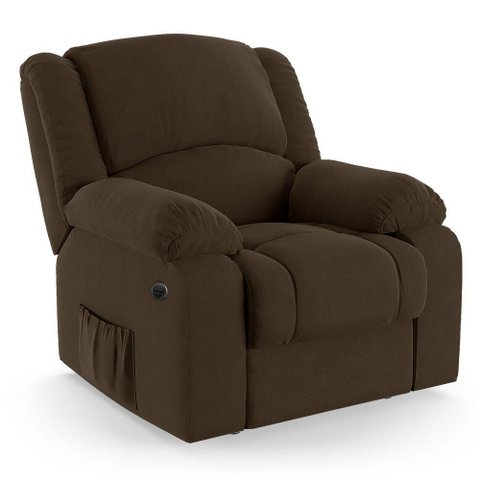 Poltrona do Papai Reclinável Melim Elétrica Led Massagem Veludo Marrom Fh1