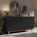 Ver imagem 1 de Buffet Aparador Preto / Freijó para Sala de Jantar 4 Portas Pés em Madeira Maciça