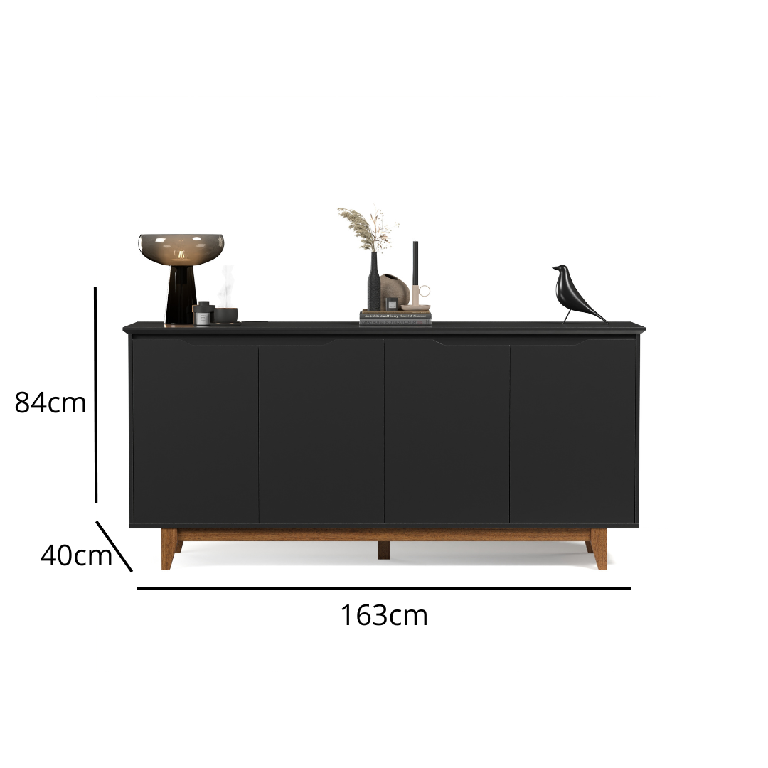 Buffet Aparador Preto / Freijó para Sala de Jantar 4 Portas Pés em Madeira Maciça - 3