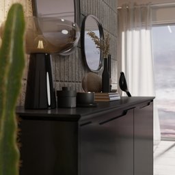 Buffet Aparador Preto / Freijó para Sala de Jantar 4 Portas Pés em Madeira Maciça - 4