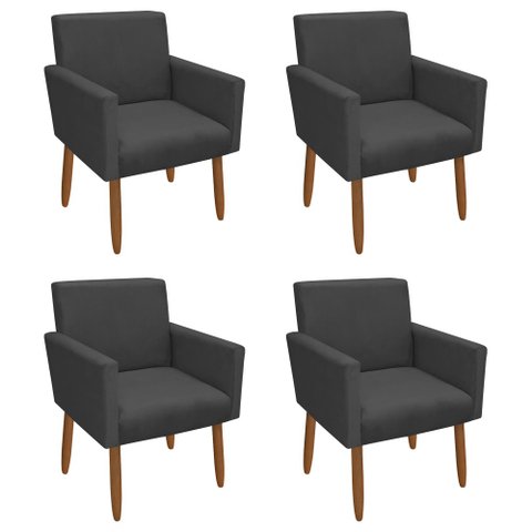 Kit 4 Poltronas Decorativa Nina Pés Palito Veludo Cinza Grafite Chamby Móveis