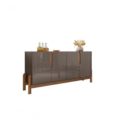 Aparador Buffet Lizz 4 Portas 1,70 Cinza Perola/cedro