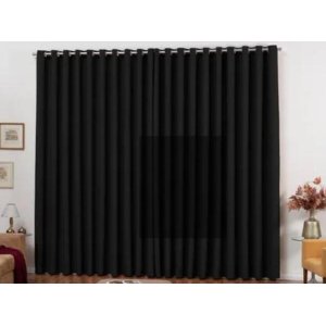 Cortina Quarto Bloqueia Luz 4 Metros Preto Com Ilhós Cromado