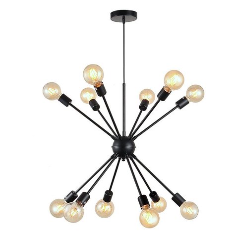 Lustre Pendente Sputnik Preto para 12 Lâmpadas Moderno Luxo Inl70