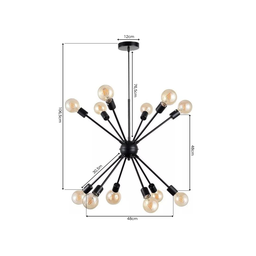 Lustre Pendente Sputnik Preto para 12 Lâmpadas Moderno Luxo Inl70 - 3
