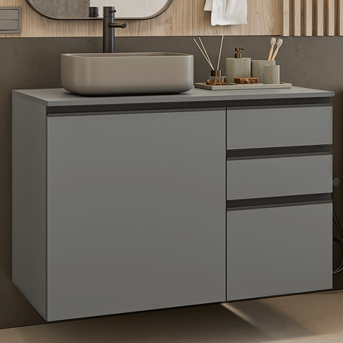 Gabinete Suspenso para Banheiro 100cm 1 Porta 3 Gavetas Cinza Nice Madesa 03