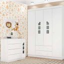 Ver imagem 1 de Quarto Infantil Lívia Completo 2 Peças Roupeiro 4 Portas e 2 Gavetas + Cômoda Sapateira para Quarto