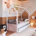Ver imagem 1 de Cama Infantil Montessoriana Casinha com Cama Auxiliar Ccm020 Infanto Branco Rosa Completa Móveis