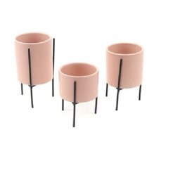 Kit Cachepot Rosa Com Suporte Em Metal 09977 Mart - 1 Kit Cachepot Rosa Com Suporte Em Metal 09977 Mart - 1