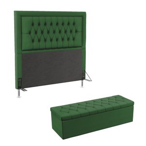Kit Cabeceira Decorativa Para Cama Box Pegasus e Calçadeira Sagitarius 195 Para Cama King Sued Verde