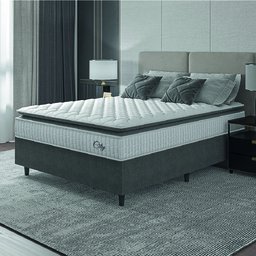 Cama Box Colchão Casal Molas Ensacadas City Pillow Top 138x188x61cm Branco / Cinza Hellen - 1