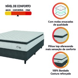 Cama Box Colchão Casal Molas Ensacadas City Pillow Top 138x188x61cm Branco / Cinza Hellen - 5