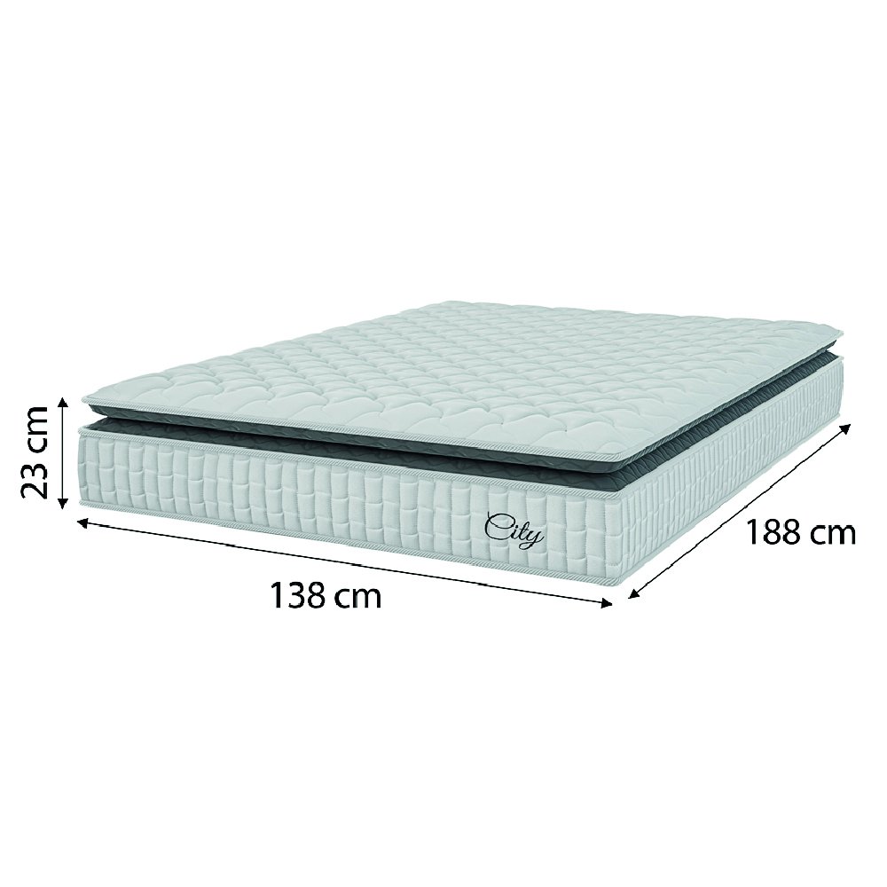 Cama Box Colchão Casal Molas Ensacadas City Pillow Top 138x188x61cm Branco / Cinza Hellen - 4