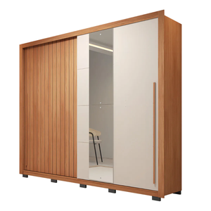 Guarda Roupas Casal com Ripado e Espelho 2 Portas 4 Gavetas Madeirado/off White Eloa Caemmun