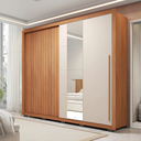 Ver imagem 3 de Guarda Roupas Casal com Ripado e Espelho 2 Portas 4 Gavetas Madeirado/off White Eloa Caemmun