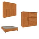 Ver imagem 1 de Conjunto Guarda Roupa Casal com Puxador MDF Portugal, Cama Casal Monaco e Cômoda Chicago Bege/Cinamo