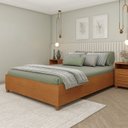 Ver imagem 3 de Conjunto Guarda Roupa Casal com Puxador MDF Portugal, Cama Casal Monaco e Cômoda Chicago Bege/Cinamo