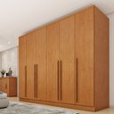 Ver imagem 2 de Conjunto Guarda Roupa Casal com Puxador MDF Portugal, Cama Casal Monaco e Cômoda Chicago Bege/Cinamo