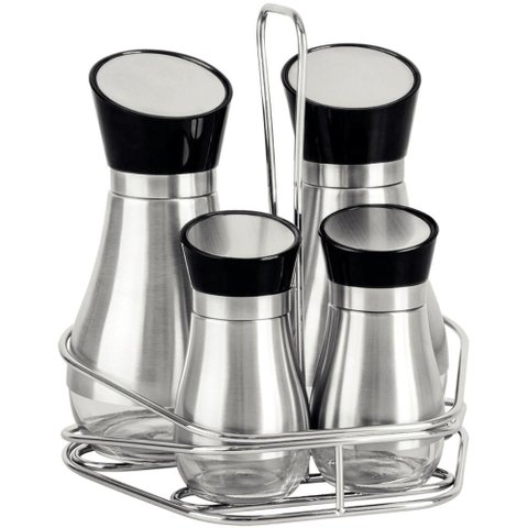 Conjunto Galheteiro Tramontina Realce Aço Inox Porta Azeite Vinagre Temperos Mesa Jantar Cozinha