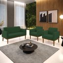 Ver imagem 1 de Conjunto 2 Poltronas e 1 Namoradeira Decorativa Isabella Pés Fixo em Madeira Castanho Veludo Verde e