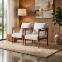 Ver imagem 1 de Kit 2 Poltrona Sala Decorativa Ayla Estofada Boucle Branco Base Madeira Castanho - Arkell