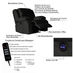 Poltrona do Papai Reclinável Elétrica com Massagem e USB Magnum Veludo Marrom - Gran Belo - 3