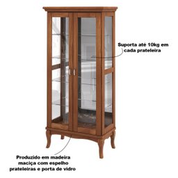 Cristaleira Decorativa com Nicho Sala de Estar Bragi 2 Portas Madeira Maciça Imbuia - 3