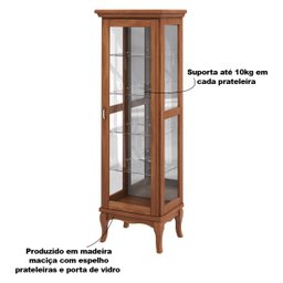 Cristaleira Decorativa com Nicho Sala de Estar Bragi Madeira Maciça Imbuia - 3