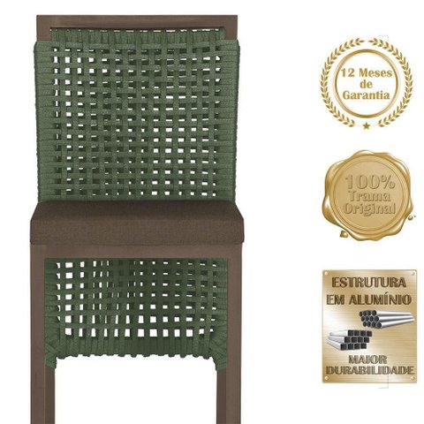 Mesa Bistrô e 4 Banquetas Roma Marrom Corda Estofado 9 Trama Verde