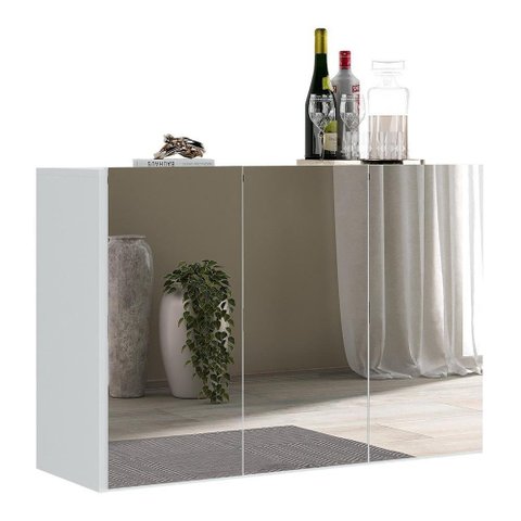 Aparador Buffet 4 Portas Com Espelho Suspenso Vegas V3596 Branco Branco