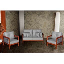 Kit Sofá Paris Corda nautica com 3 peças luxury linho cinza com almofadas - 1