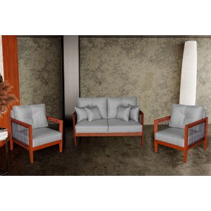 Kit Sofá Paris Corda nautica com 3 peças luxury linho cinza com almofadas