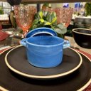 Ver imagem 4 de Kit 2 Mini Caçarola Cerâmica Azul Esmaltada 250ml Moderna Panelinha para Festa Buffet Servir