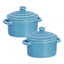 Ver imagem 1 de Kit 2 Mini Caçarola Cerâmica Azul Esmaltada 250ml Moderna Panelinha para Festa Buffet Servir