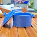 Ver imagem 3 de Kit 2 Mini Caçarola Cerâmica Azul Esmaltada 250ml Moderna Panelinha para Festa Buffet Servir
