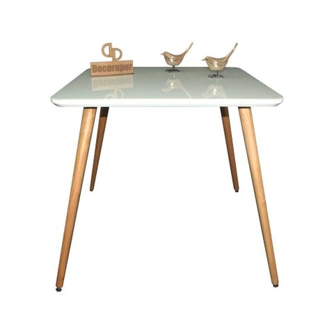 Mesa Jantar Pés Palitos Tampo Quadrado Vidro Laqueado 70cm Off White