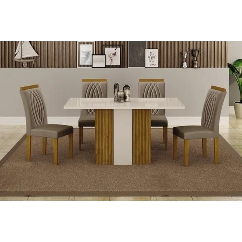 Mesa Doha 1,20 Decor/off Tampo Off C/vidro 4 Cadeiras Doha