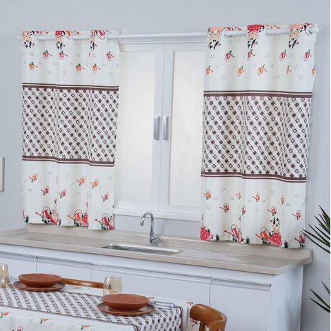 Cortina de Cozinha Estampada Vaquinhas FASTLAR 125X200CM