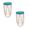 Conjunto 2 Banquetas Decorativa Hexagonal Aramado Bronze Suede Azul Tifany Rocha Móveis - 1