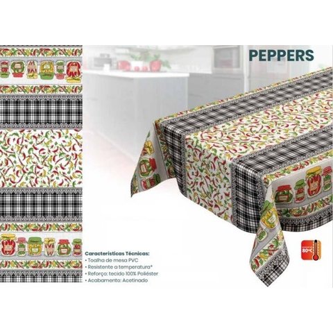 Toalha de Mesa 6 Lugares Estampada Impermeável e Térmica - Peppers