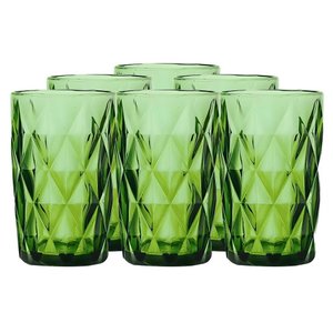 Jogo com 6 Copos Diamond de Vidro Verde Esmeralda de Agua ou Suco 350ml