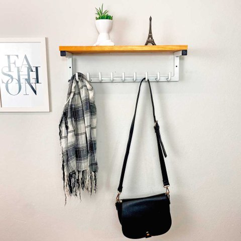 Prateleira com Cabideiro Style 9 Ganchos Carvalho e Branco