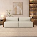 Ver imagem 1 de Sofá Living Sala de Estar Abel 220cm Bipartido Pés de Madeira Pu/linho Caramelo/off White G33 - Gran