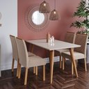 Ver imagem 1 de Kit Conjunto Sala De Jantar Mesa Tampo MDF Vidro 130 Cm Com 4 Cadeiras Marrom Madeira Off White