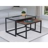 Conjunto Mesa de Centro Industrial 65cm e 60cm Preto Duo Vidro e Madeira Don Castro Decor Imbuia - 1