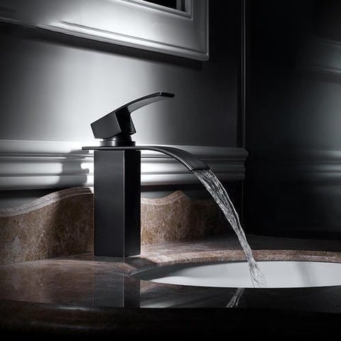 Torneira Lavatorio Black Misturador Monocomando Cascata Baixa Banheiro 103-04 Preto Luuk Young