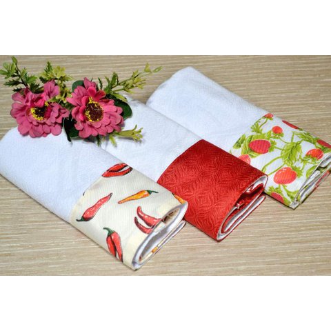 Kit Pano de Pratos 3 Peças - Branco e Vermelho