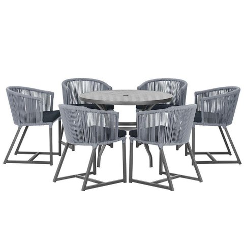 Mesa e 6 Cadeiras e Noronha Preto E12 Trama Original Prata