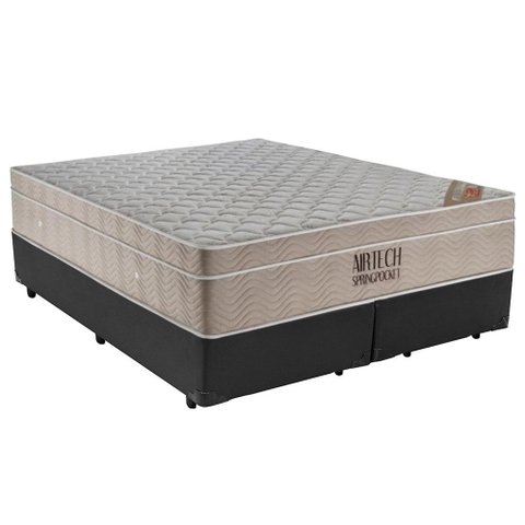 Cama Box Queen Bipartido Sintético + Colchão Molas Ensacadas ISO SpringPocketOrtobom 65x158x198 Cinz
